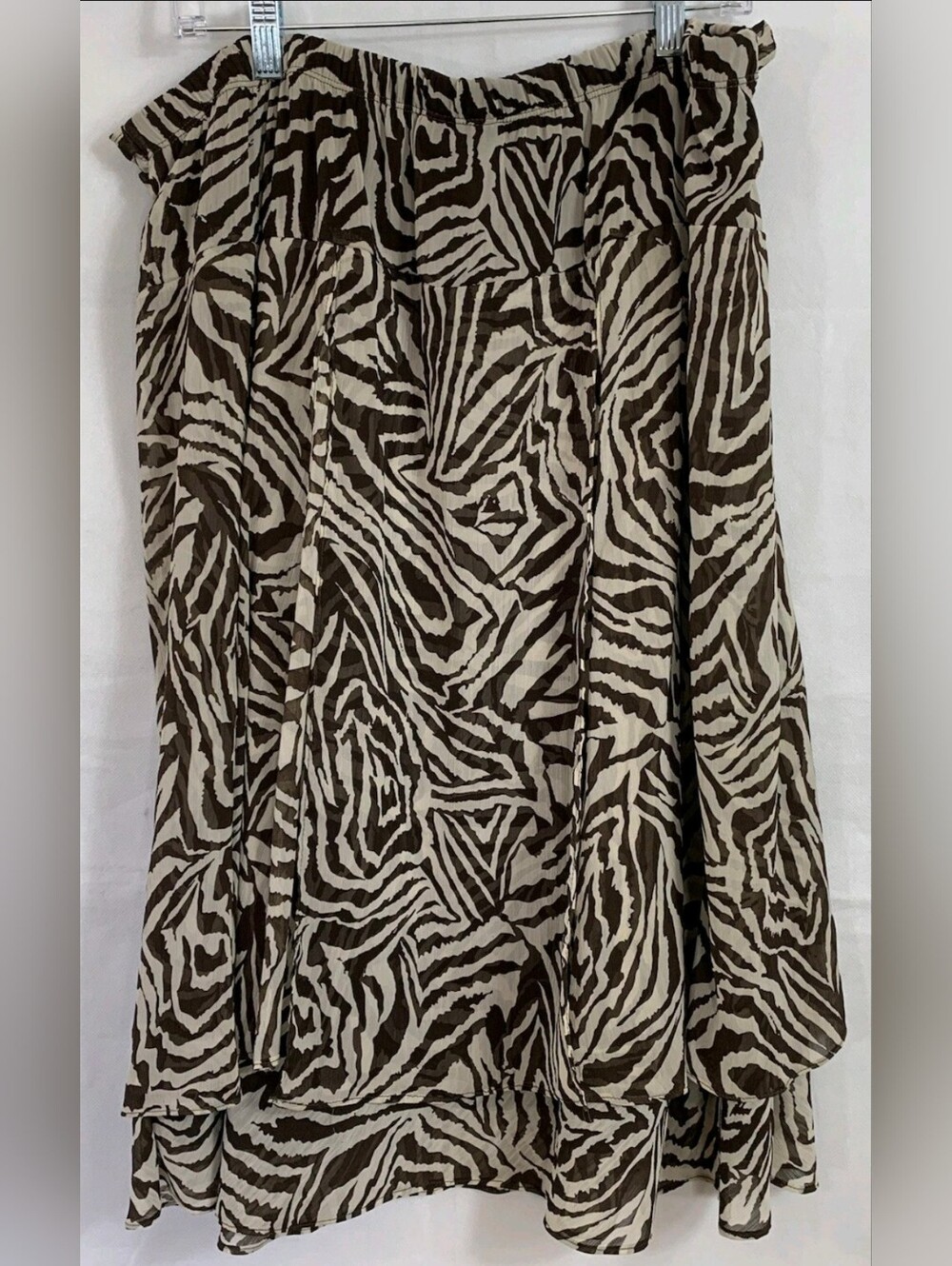 Style & Co Chocolate Brown and Tan Zebra Print Midi Skirt | Womens Plus | Sz 14W